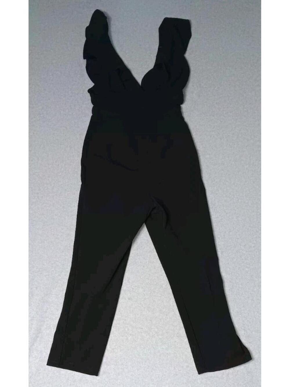 Luluss Jumpsuit One Piece Romper Womens Size XS Black Sleeveless Ruffled...